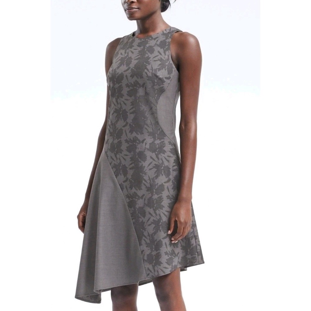 Banana Republic Timeless Artsy Floral Wool Blend Midi Dress Lightweight Size 8